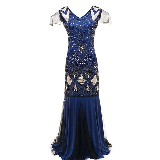Women's Retro 1920s Sequin Dress Long Dress Maxi Dress Party Evening Party Sequins Mesh Geometric V Neck Short Sleeve Regular Fit Spring Fall 2023 Black Red S M L XL 6 Women's Retro 1920s Sequin Dress Long Dress Maxi Dress Party Evening Party Sequins Mesh Geometric V Neck Short Sleeve Regular Fit Spring Fall 2023 Black Red S M L XL - Image 4