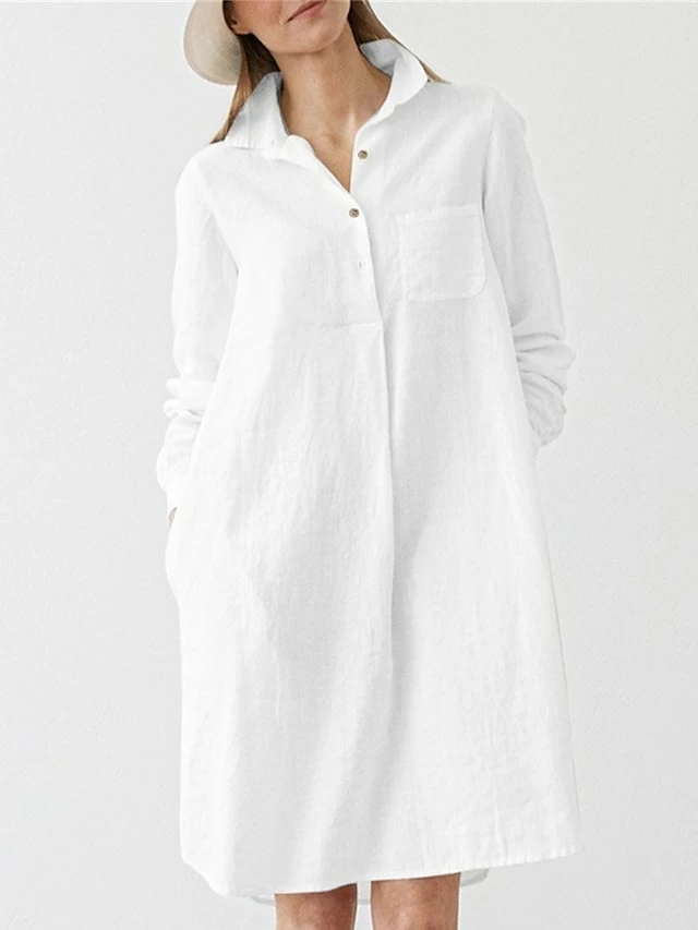 Women's Plus Size Curve Shirt Dress Casual Dress Solid Color Midi Dress Long Sleeve Ruched Shirt Collar Fashion Outdoor White Brown Fall Winter L XL XXL 3XL 4XL 12 Women's Plus Size Curve Shirt Dress Casual Dress Solid Color Midi Dress Long Sleeve Ruched Shirt Collar Fashion Outdoor White Brown Fall Winter L XL XXL 3XL 4XL - Image 10