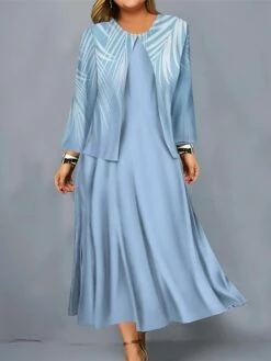 Women's Plus Size Curve Casual Dress Dress Set Two Piece Dress Leaf Midi Dress Long Sleeve Print Crew Neck Mature Outdoor Pink Blue Fall Winter L XL XXL 3XL 4XL -LIGHTINTHEBOX Shop ufxbuk1695096070821