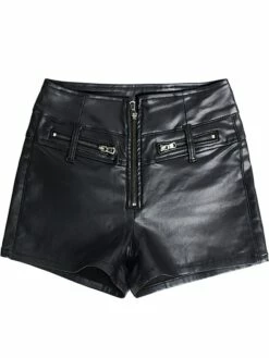 Women's Shorts Hot Pants Faux Leather Black Mid Waist Fashion Party Daily Weekend Pocket Micro-elastic Short Comfort Plain S M L XL XXL -LIGHTINTHEBOX Shop ufystb1639144232475
