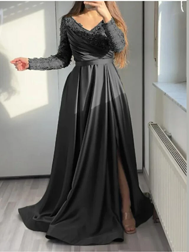 Women‘s Formal Party Dress Swing Dress A Line Dress Long Dress Maxi Dress Black Green Long Sleeve Pure Color Patchwork Winter Fall Spring V Neck Fashion Winter Dress Evening Party 2023 S M L XL 2XL 9 Women‘s Formal Party Dress Swing Dress A Line Dress Long Dress Maxi Dress Black Green Long Sleeve Pure Color Patchwork Winter Fall Spring V Neck Fashion Winter Dress Evening Party 2023 S M L XL 2XL - Image 7
