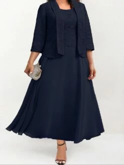 Women‘s Plus Size Curve Dress Set Solid Color Crew Neck Half Sleeve Spring Fall Elegant Maxi Long Dress Formal Party Dress -LIGHTINTHEBOX Shop ugqyoj1679389373695