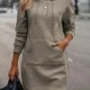 Women's Casual Dress Hoodie Dress Mini Dress Active Daily Outdoor Holiday Vacation V Neck Pocket Solid Color Loose Fit Black Brown Chocolate S M L XL XXL -LIGHTINTHEBOX Shop uhewos1694427867948