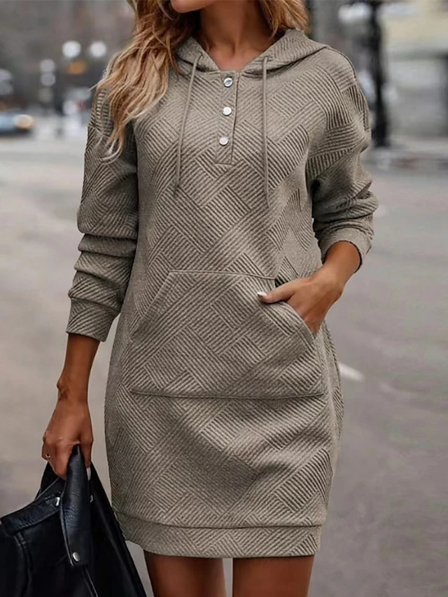 Women's Casual Dress Hoodie Dress Mini Dress Active Daily Outdoor Holiday Vacation V Neck Pocket Solid Color Loose Fit Black Brown Chocolate S M L XL XXL 3 Women's Casual Dress Hoodie Dress Mini Dress Active Daily Outdoor Holiday Vacation V Neck Pocket Solid Color Loose Fit Black Brown Chocolate S M L XL XXL