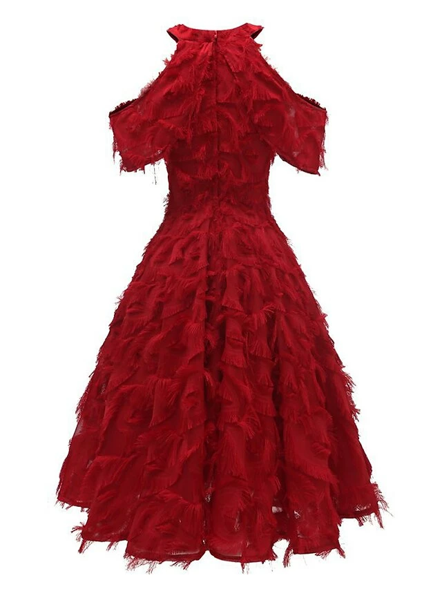 Women's Party Dress Fringe Dress Lace Dress Midi Dress White Wine Short Sleeve Pure Color Tassel Fringe Spring Fall Winter Strapless Fashion Winter Dress Wedding Guest Vacation 2023 S M L XL XXL 7 Women's Party Dress Fringe Dress Lace Dress Midi Dress White Wine Short Sleeve Pure Color Tassel Fringe Spring Fall Winter Strapless Fashion Winter Dress Wedding Guest Vacation 2023 S M L XL XXL - Image 5