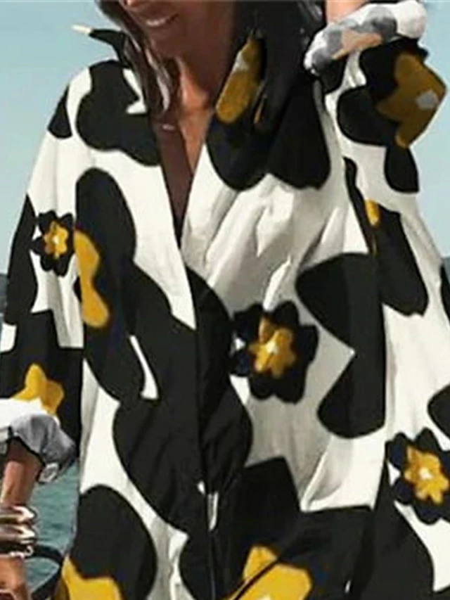 Women's Shirt Dress Casual Dress Swing Dress Mini Dress Outdoor Daily Vacation Polyester Fashion Casual Shirt Collar Button Print Long Sleeve Summer Spring Fall 2023 Loose Fit Yellow Floral S M L XL 5 Women's Shirt Dress Casual Dress Swing Dress Mini Dress Outdoor Daily Vacation Polyester Fashion Casual Shirt Collar Button Print Long Sleeve Summer Spring Fall 2023 Loose Fit Yellow Floral S M L XL - Image 3