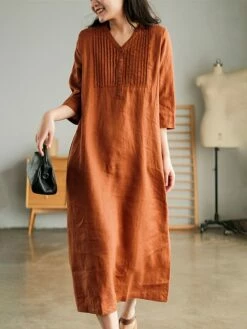 Women's Work Dress Sheath Dress Semi Formal Dress Fashion Midi Dress Button V Neck Half Sleeve Plain Loose Fit White Blue Orange Fall Winter L XL XXL 3XL -LIGHTINTHEBOX Shop uiptpp1692601427426