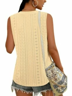 Women's Tank Top Black White Yellow Plain Cut Out Sleeveless Casual Basic V Neck Regular Fit -LIGHTINTHEBOX Shop uixwhg1681988816872