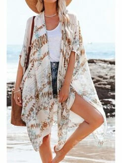 Women's Swimwear Cover Up Beach Top Normal Swimsuit UV Protection Printing Flower White Blue Green Bathing Suits New Vacation Stylish