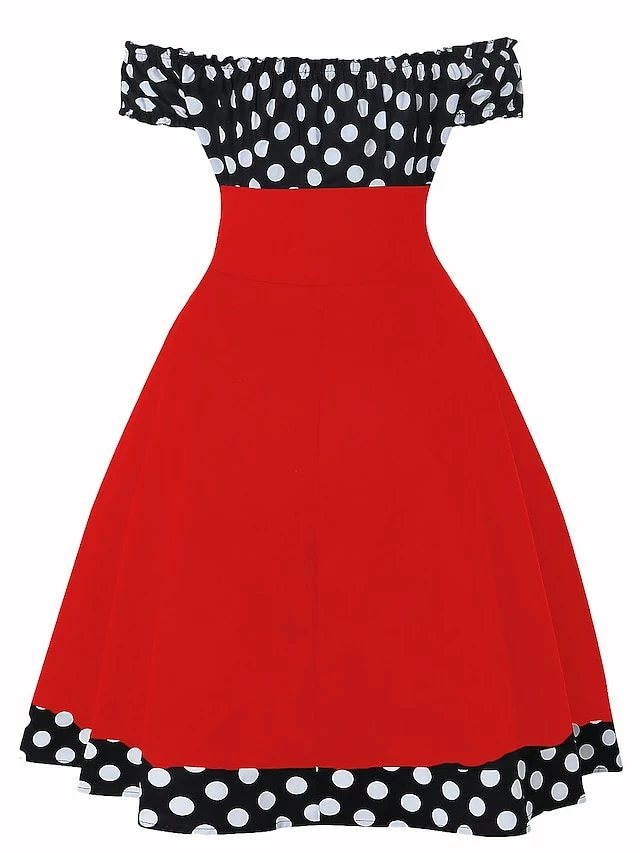 Women‘s Christmas Swing Dress Vintage Dress Midi Dress Black Red Short Sleeve Polka Dot Ruched Fall Spring Summer Off Shoulder Vintage Style Vacation Weekend 2022 S M L XL XXL 9 Women‘s Christmas Swing Dress Vintage Dress Midi Dress Black Red Short Sleeve Polka Dot Ruched Fall Spring Summer Off Shoulder Vintage Style Vacation Weekend 2022 S M L XL XXL - Image 7