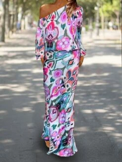 Women's Two Piece Dress Set Casual Dress Sheath Dress Outdoor Daily Fashion Streetwear Print Maxi Dress One Shoulder Long Sleeve Graphic Abstract Loose Fit Red Royal Blue Sky Blue Summer Spring S M L -LIGHTINTHEBOX Shop ujeucy1683598992678