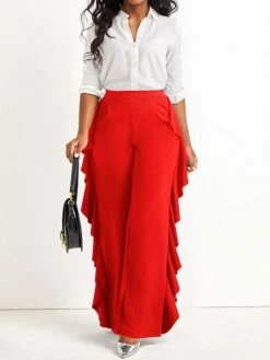 Women's Wide Leg Chinos Pants Trousers Robin's Egg Blue Black Red Fashion Streetwear Street Daily Daily Wear Full Length Comfort Solid Color S M L XL 2XL