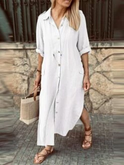 Women's Shirt Dress Casual Dress Cotton Linen Dress Maxi Long Dress Linen Cotton Blend Basic Classic Outdoor Daily Vacation Shirt Collar Pocket Split 3/4 Length Sleeve Summer Spring Fall 2023 Loose 8 Women's Shirt Dress Casual Dress Cotton Linen Dress Maxi Long Dress Linen Cotton Blend Basic Classic Outdoor Daily Vacation Shirt Collar Pocket Split 3/4 Length Sleeve Summer Spring Fall 2023 Loose -LIGHTINTHEBOX Shop ujmlaz1689651622208