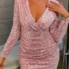 Women‘s Formal Party Dress Sequin Dress Holiday Dress Black Gold Pink Long Sleeve Pure Color Sequins Winter Fall Autumn V Neck Winter Dress 2023 S M L XL -LIGHTINTHEBOX Shop ujylqh1652346370143