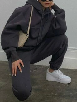 Women's Hoodies & Sweatshirts Tracksuit Pants Sets Black Red Khaki Plain Long Sleeve Outdoor Sports Outdoor Active Daily Hooded Regular Fit Fall & Winter -LIGHTINTHEBOX Shop ukcuao1691064072358