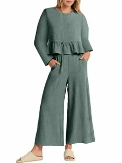 Women's Shirt Pants Sets Black Army Green Red Solid Color Ruffle Long Sleeve Casual Holiday Basic Round Neck Regular Fit Spring &Fall 12 Women's Shirt Pants Sets Black Army Green Red Solid Color Ruffle Long Sleeve Casual Holiday Basic Round Neck Regular Fit Spring &Fall -LIGHTINTHEBOX Shop ukikgt1693915148953