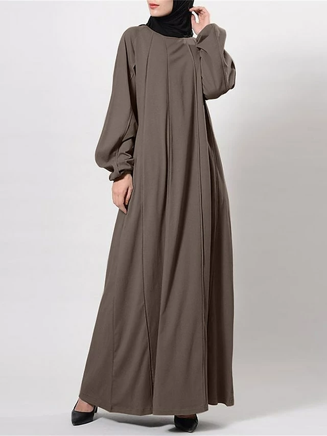 Women's Casual Dress Cotton Linen Dress Abaya Maxi Long Dress Linen / Cotton Blend Classic Casual Outdoor Daily Vacation Crew Neck Ruched Long Sleeve Spring Fall Winter 2023 Loose Fit Black Brown 3 Women's Casual Dress Cotton Linen Dress Abaya Maxi Long Dress Linen / Cotton Blend Classic Casual Outdoor Daily Vacation Crew Neck Ruched Long Sleeve Spring Fall Winter 2023 Loose Fit Black Brown