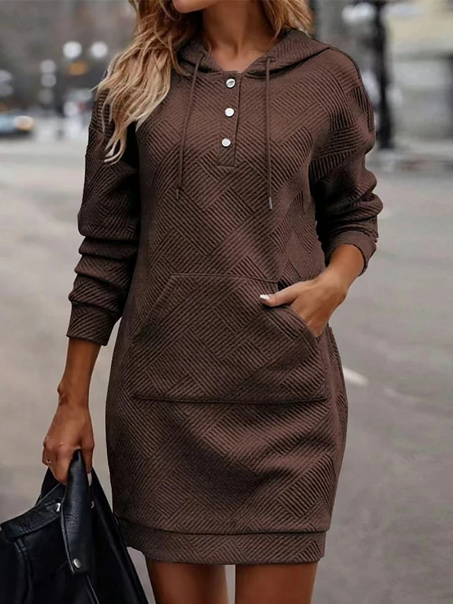 Women's Casual Dress Hoodie Dress Mini Dress Active Daily Outdoor Holiday Vacation V Neck Pocket Solid Color Loose Fit Black Brown Chocolate S M L XL XXL 4 Women's Casual Dress Hoodie Dress Mini Dress Active Daily Outdoor Holiday Vacation V Neck Pocket Solid Color Loose Fit Black Brown Chocolate S M L XL XXL - Image 2