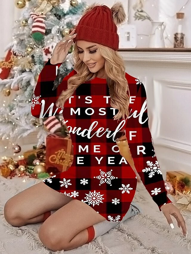 Women's Christmas Bodycon Print Dress Mini Dress Green Wine Light Red Dark Green Red Long Sleeve Elk Tree Snowflake Print Winter Autumn Crew Neck Fashion Casual 2022 S M L XL 2XL 3XL 4XL 6 Women's Christmas Bodycon Print Dress Mini Dress Green Wine Light Red Dark Green Red Long Sleeve Elk Tree Snowflake Print Winter Autumn Crew Neck Fashion Casual 2022 S M L XL 2XL 3XL 4XL - Image 4