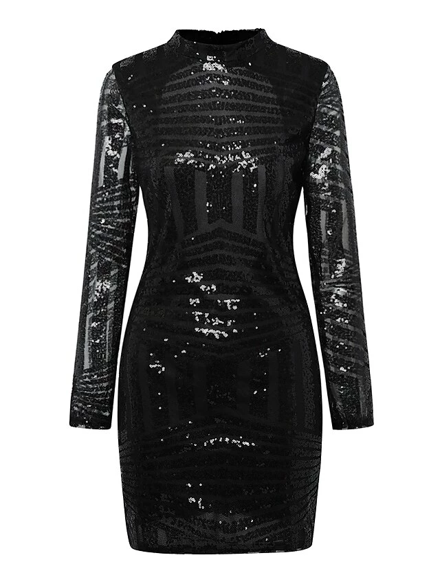 Women's Party Dress Sequin Dress Homecoming Dress Mini Dress Black Gold Flakes Black Long Sleeve Geometric Sequins Spring Fall Winter High Neck Party Party Winter Dress Birthday 2022 S M L XL 4 Women's Party Dress Sequin Dress Homecoming Dress Mini Dress Black Gold Flakes Black Long Sleeve Geometric Sequins Spring Fall Winter High Neck Party Party Winter Dress Birthday 2022 S M L XL - Image 2