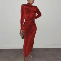 Women‘s Party Dress Velvet Dress Green Long Dress Maxi Dress Green Blue Gold Dark Gray Red Black Long Sleeve Pure Color Ruched Velvet Fall Turtleneck Casual Fall Dress S M L XL XXL XXXL -LIGHTINTHEBOX Shop ulxkwt1631956663941