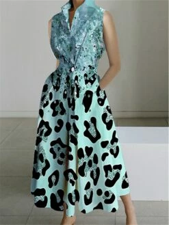 Women's Shirt Dress Casual Dress Swing Dress Maxi Long Dress Outdoor Office Daily Polyester Fashion Modern Shirt Collar Button Pocket Sleeveless Summer Spring 2023 Loose Fit Pink Navy Blue Blue