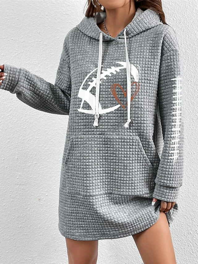 Women's Casual Dress Hoodie Dress Winter Dress Heart Football Pocket Print Hooded Mini Dress Fashion Streetwear Outdoor Daily Long Sleeve Loose Fit Gray Fall Winter S M L XL XXL 3 Women's Casual Dress Hoodie Dress Winter Dress Heart Football Pocket Print Hooded Mini Dress Fashion Streetwear Outdoor Daily Long Sleeve Loose Fit Gray Fall Winter S M L XL XXL