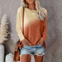 Women's Clothing Round Neck Casual Tie-dye Printing Pocket Long-sleeved T-shirt Hoodies -LIGHTINTHEBOX Shop unglwg1663051530859