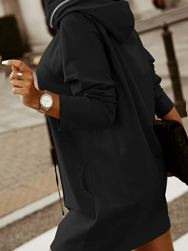 Women‘s Hoodie Dress Winter Dress Black Army Green Red Long Sleeve Pure Color Zipper Pocket Winter Fall Hooded Stylish Modern Mature Fall Dress 2022 S M L XL XXL 3XL 4XL 5XL 8 Women‘s Hoodie Dress Winter Dress Black Army Green Red Long Sleeve Pure Color Zipper Pocket Winter Fall Hooded Stylish Modern Mature Fall Dress 2022 S M L XL XXL 3XL 4XL 5XL - Image 6