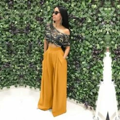 Women's Culottes Wide Leg Chinos Slacks Pants Trousers Yellow Wine Army Green Mid Waist Basic Work Casual Daily Weekend Stretchy Full Length Solid Colored S M L XL XXL -LIGHTINTHEBOX Shop uougyp1582640880951