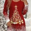 Women's Christmas Work Dress Casual Dress Winter Dress Daily Mini Dress Print Crew Neck Long Sleeve Tree Loose Fit Wine Navy Blue Brown Fall Winter -LIGHTINTHEBOX Shop uozmra1695103250632