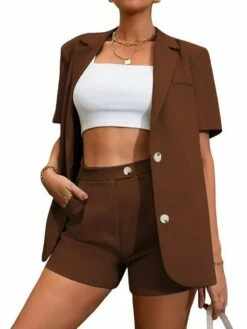 Women's Blazer Streetwear Green Pink Office Daily Wear Corporate Clothing Patchwork V Neck Shorts S M L XL 2XL -LIGHTINTHEBOX Shop upkcnf1649848347275