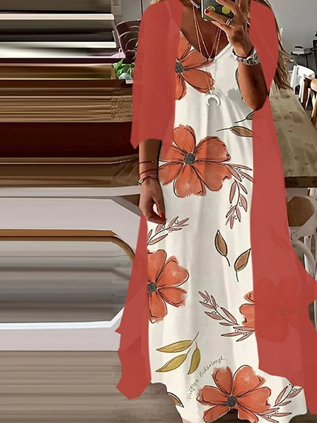 Women‘s Plus Size Curve Elegant Apple Shaped Dress Wedding Guest Casual Dress Floral V Neck Print Sleeve Spring Fall Casual Maxi Long Dress Casual Daily Dress 4 Women‘s Plus Size Curve Elegant Apple Shaped Dress Wedding Guest Casual Dress Floral V Neck Print Sleeve Spring Fall Casual Maxi Long Dress Casual Daily Dress - Image 2