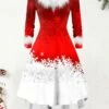 Women's Christmas Swing Dress Vintage Dress Midi Dress Green Silver Wine Red Brown White Long Sleeve Print Plus High Low Print Winter Fall V Neck Vintage Romantic Traditional 2022 S M L XL 2XL -LIGHTINTHEBOX Shop uqmaru1668153520737