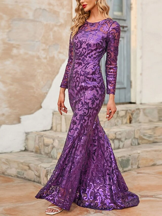 Women's Prom Dress Party Dress Sequin Dress Long Dress Maxi Dress Purple Gold Long Sleeve Solid Color Sequins Spring Fall Winter Crew Neck Fashion Party Winter Dress Wedding Guest 2022 S M L XL XXL 8 Women's Prom Dress Party Dress Sequin Dress Long Dress Maxi Dress Purple Gold Long Sleeve Solid Color Sequins Spring Fall Winter Crew Neck Fashion Party Winter Dress Wedding Guest 2022 S M L XL XXL - Image 6