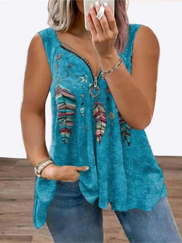 Women's Plus Size T Shirt Tee Black Wine Purple Graphic Zipper Print Sleeveless Daily Going Out Weekend Streetwear V Neck Regular Fit Summer Spring 6 Women's Plus Size T Shirt Tee Black Wine Purple Graphic Zipper Print Sleeveless Daily Going Out Weekend Streetwear V Neck Regular Fit Summer Spring - Image 4