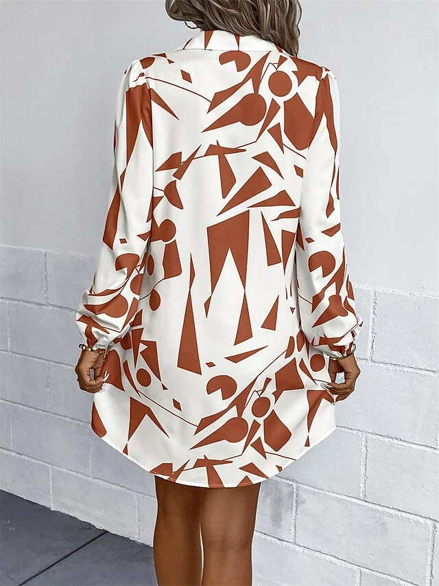 Women's Shirt Dress Casual Dress Mini Dress Outdoor Daily Vacation Polyester Fashion Modern Shirt Collar Button Print Long Sleeve Spring Fall Winter 2023 Loose Fit Black Orange Geometric S M L XL 14 Women's Shirt Dress Casual Dress Mini Dress Outdoor Daily Vacation Polyester Fashion Modern Shirt Collar Button Print Long Sleeve Spring Fall Winter 2023 Loose Fit Black Orange Geometric S M L XL - Image 12