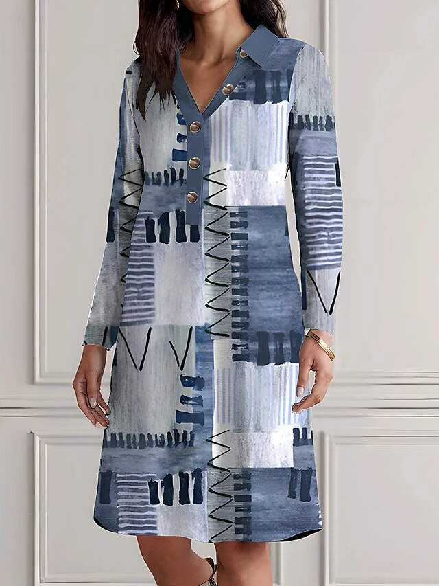 Women's Shirt Dress Casual Dress Cotton Linen Dress Midi Dress Polyester Fashion Casual Daily Outdoor Daily Vacation Shirt Collar Button Print 3/4 Length Sleeve Spring Fall Winter 2023 Loose Fit Blue 5 Women's Shirt Dress Casual Dress Cotton Linen Dress Midi Dress Polyester Fashion Casual Daily Outdoor Daily Vacation Shirt Collar Button Print 3/4 Length Sleeve Spring Fall Winter 2023 Loose Fit Blue - Image 3