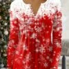 Women's Shirt Christmas Shirt Black Pink Red Snowflake Button Print 3/4 Length Sleeve Christmas Weekend Streetwear Round Neck Regular Fit 2 Women's Shirt Christmas Shirt Black Pink Red Snowflake Button Print 3/4 Length Sleeve Christmas Weekend Streetwear Round Neck Regular Fit -LIGHTINTHEBOX Shop utheqo1666438162781