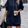 Women's Casual Dress Hoodie Dress Winter Dress Mini Dress Pocket Daily Date Going Out Active Fashion Hooded Long Sleeve 2023 Loose Fit Black Wine Navy Blue Color S M L XL XXL Size -LIGHTINTHEBOX Shop utrjqe1694601036679