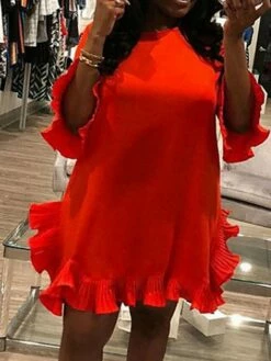 Women's Work Dress Chiffon Dress Semi Formal Dress Fashion Mini Dress Ruffle Crew Neck 3/4 Length Sleeve Plain Slim Red Fall Winter S M L XL -LIGHTINTHEBOX Shop uuhrvd1693288208116