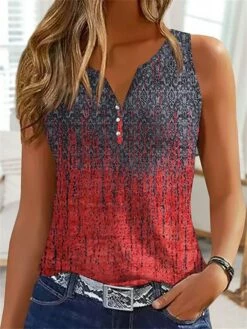Women's Tank Top Red Green Graphic Striped Button Print Sleeveless Casual Basic V Neck Regular Fit -LIGHTINTHEBOX Shop uvjfxu1678349399138