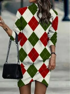Women's Casual Dress Sweatshirt Dress Winter Dress Geometric Plaid Ruched Print Turtleneck Mini Dress Fashion Streetwear Outdoor Daily Long Sleeve Loose Fit Pink Burgundy Purple Fall Winter S M L XL -LIGHTINTHEBOX Shop uwtlkb1694597561957