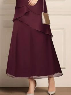 Women's Work Dress Sheath Dress Chiffon Dress Fashion Long Dress Maxi Dress Ruched Layered Crew Neck Half Sleeve Plain Loose Fit Wine Summer Spring S M L XL XXL -LIGHTINTHEBOX Shop uxafpb1690944847949