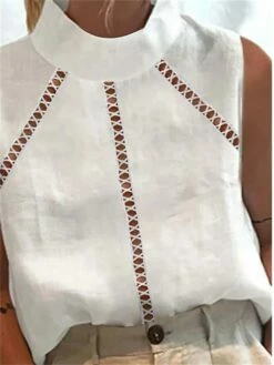 Women's Tank Top Linen White Plain Cut Out Sleeveless Casual Fashion Basic Elegant Standing Collar Regular Fit 7 Women's Tank Top Linen White Plain Cut Out Sleeveless Casual Fashion Basic Elegant Standing Collar Regular Fit -LIGHTINTHEBOX Shop uxcqjr1679474178507