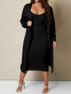 Women's Two Piece Dress Set Casual Dress Skirt Set Home Daily Fashion Streetwear Ribbed Midi Dress Crew Neck Long Sleeve Plain Slim Black White Wine Fall Winter S M L XL XXL -LIGHTINTHEBOX Shop uxzeiq1697597307057