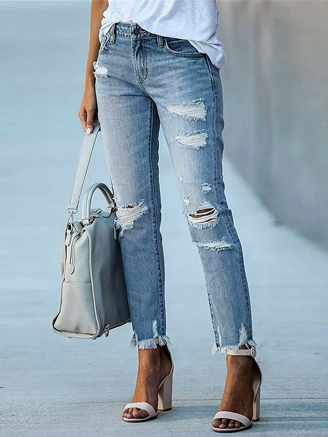 Women‘s Low Rise Jeans Skinny Pants Trousers Full Length Denim Ripped Micro-elastic Mid Waist Fashion Streetwear Street Daily Black Dark Navy S M Fall Winter 8 Women‘s Low Rise Jeans Skinny Pants Trousers Full Length Denim Ripped Micro-elastic Mid Waist Fashion Streetwear Street Daily Black Dark Navy S M Fall Winter - Image 6