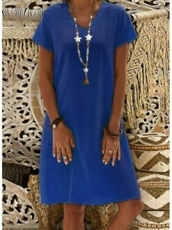 Women's Casual Dress Casual Dress Shift Dress Pure Color Pocket V Neck Midi Dress Basic Daily Vacation Short Sleeve Loose Fit Black Yellow Light Green Summer Spring S M L XL XXL -LIGHTINTHEBOX Shop uzdzky1693540124065