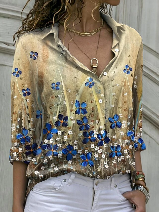 Women's Shirt Blouse Yellow Pink Purple Floral Button Print Long Sleeve Holiday Going Out Streetwear Casual Shirt Collar Regular Fit Spring Fall 3 Women's Shirt Blouse Yellow Pink Purple Floral Button Print Long Sleeve Holiday Going Out Streetwear Casual Shirt Collar Regular Fit Spring Fall