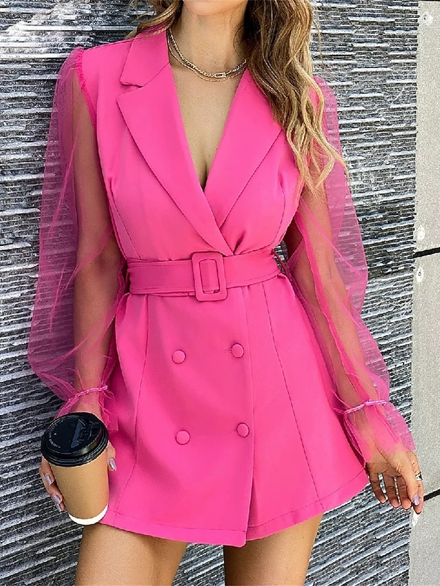 Women's Work Dress Blazer Dress Sheath Dress Fashion Office Daily Workfashion Mesh Sleeve Mini Dress Mesh Button Shirt Collar Long Sleeve Plain Regular Fit Black Dark Green Green Fall Winter S M L 3 Women's Work Dress Blazer Dress Sheath Dress Fashion Office Daily Workfashion Mesh Sleeve Mini Dress Mesh Button Shirt Collar Long Sleeve Plain Regular Fit Black Dark Green Green Fall Winter S M L